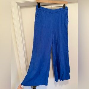 Free People Free-est Wide Leg Pants Womens Small Blue Linen Blend Cropped Beach